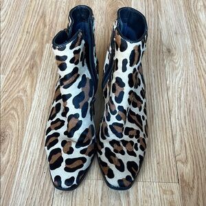 Leopard print ankle booties. Square toes